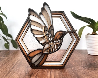 Hexagon Hummingbird 3D Shadow Box | Unique Shadow Box Gift