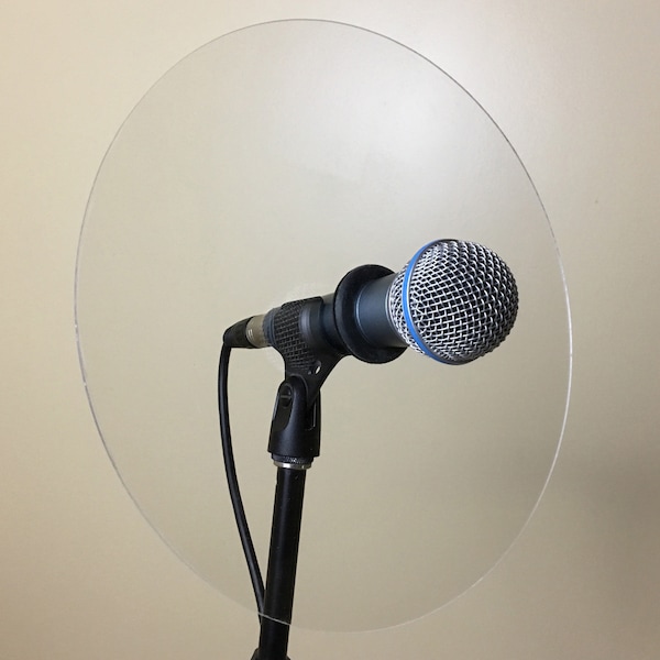 Trumpet or trombone microphone reflector shield for live sound monitoring, fits Shure SM57, SM58 and many other similarly shaped microphones