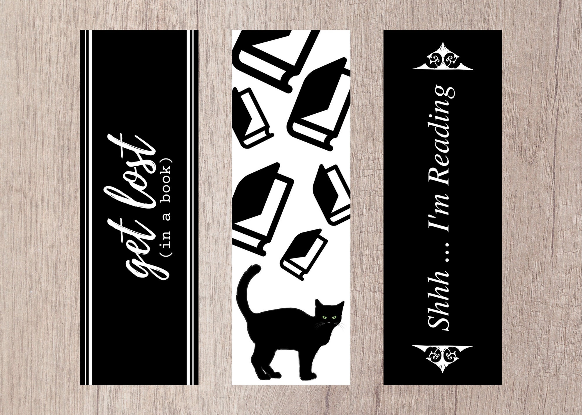 printable black and white bookmarks set of 4 digital etsy