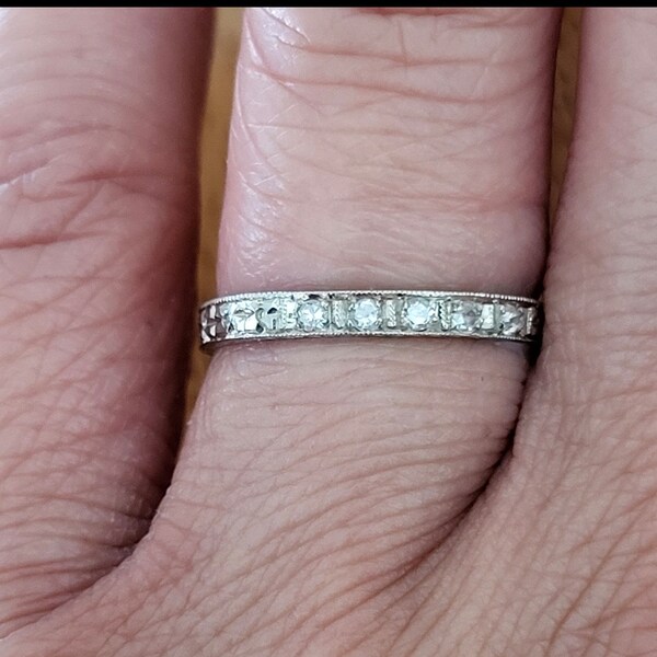 Art Deco 1920s Orange Blossom Diamond Ring 18k white gold  Wedding Anniversary Band Size 6 engraved eternity see photos