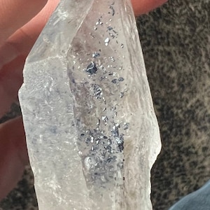 Blue Anatase in clear quartz point rare crystal