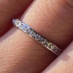 Art Deco scalloped eternity diamond platinum band 1920 thin 2mm 2.3mm full eternity ring 20s antique estate brilliant carat