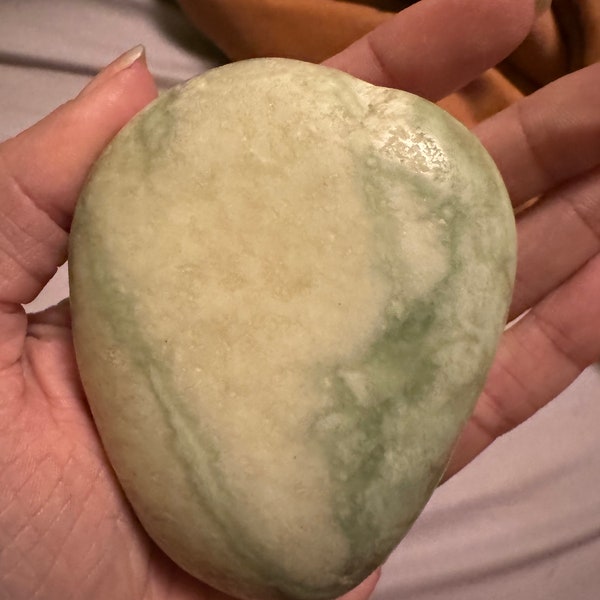 River - polished jadeite White and mint green river tumbled Natural great Color Afghanistan rare big large palm stone palmstone jade