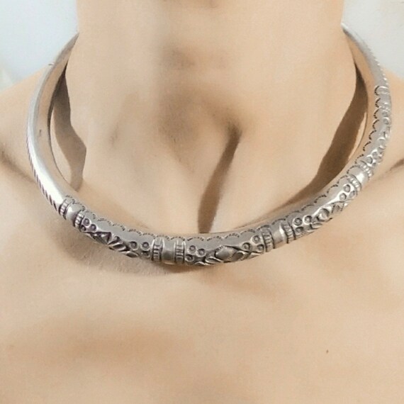 Rare! Antique Tribal Choker Necklace Sterling Silver … Gem