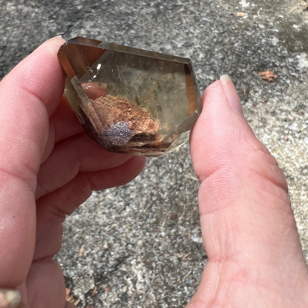 Small Palm Sized Citrine Shamans Dream Garden quartz Lodolite Freeform w Kaolinite inclusion polished piece free form rare crystal