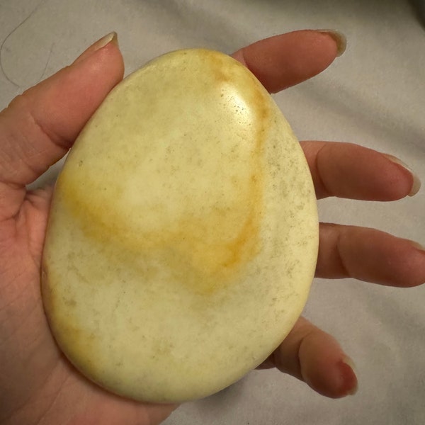 So SMOOTH White jadeite river - Polished Natural Great Color Afghanistan with orange ribbon rare big large palm stone palmstone jade