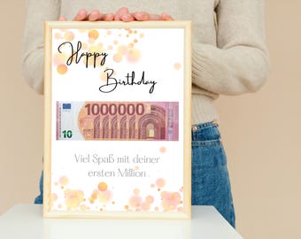 Regalo de cumpleaños en efectivo: tu primer millón en formato PDF - Regalo creativo en efectivo para imprimir - Regalo de cumpleaños - Arte mural