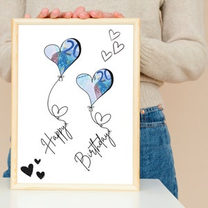 Money gift birthday to print - quick DIY birthday gift, PDF download - birthday gift - Happy Birthday - wall art