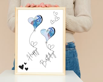 Money gift birthday to print - quick DIY birthday gift, PDF download - birthday gift - Happy Birthday - wall art