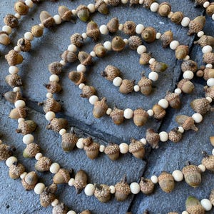 Natural Acorn Garland with Wooden Beads - Fall Decor - Thanksgiving Decor - Fall Garland