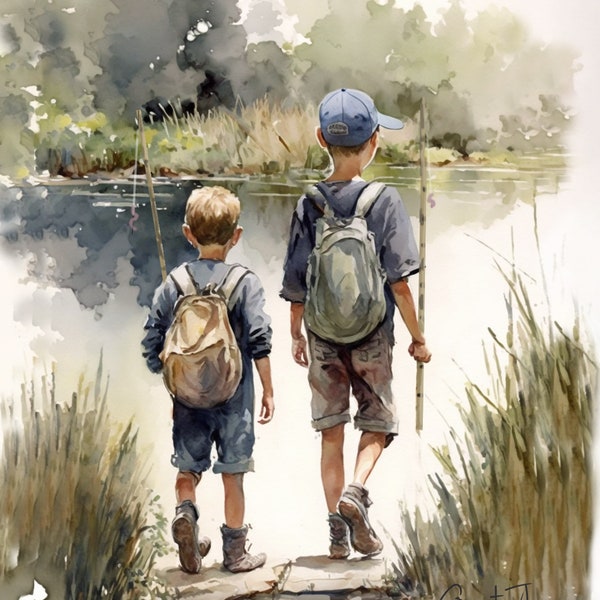 Watercolor Painting, "Fishing is What God Made Brothers For" , Wall Art,  Limited-Edition Print, Americana Wall Art, FREE SHIPPING