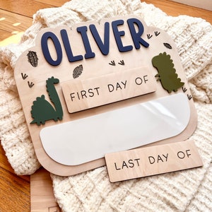 First Day of School Sign Last Day of School Personalized Back to School Sign Preschool Kindergarten Gift for Mom Dino Prek School Supplies