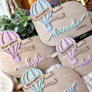 Baby Name Plate Hot Air Balloon Newborn Name Sign Baby Birth Announcement Personalized Photo Prop Baby Shower Gift Hospital Name Sign