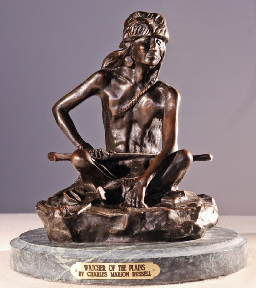 Charles Marion Russell “Watcher of The Plains” Bronze Sculpture - 11.25"H x 8.5"L, 50 lb