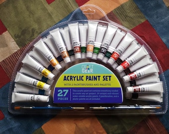 Acrylic Paint Set of 27, Brushes and Palette