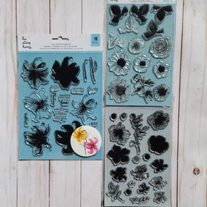 Flowers Clear Stamps, Silicone Floral Stamps With Words, Flowers, Leaves, Branches, Lilies & Pansies Patterns for Card Making, Scrapbooking