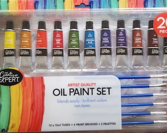 Oil Paint Set: 20-Piece Artist Quality Paints, Brushes & Palettes