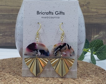 Brass and Elegant Earrings, Acrylic and Moder Earrings, Geometic shape