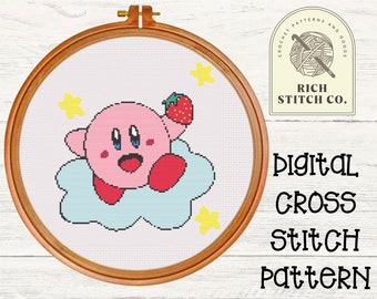 Kirby Cross Stitch Pattern, acnh, video game cross stitch, cute cross stitch pattern, floral cross Stitch