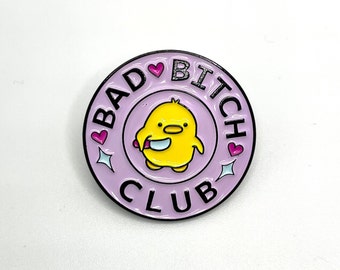 bad b*tch club enamel pin, funny duck enamel pin, cute duck meme pin, sarcastic gift idea, duck with knife pin, duck badge pin