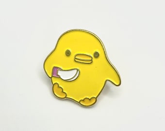 cute duck pin, yellow duck with knife pin, funny meme pin, duck enamel pin, animal pin, pin lover gift