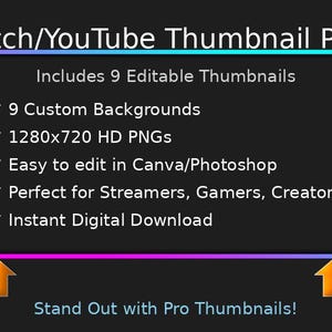 9 Stream Thumbnail Templates | Twitch & YouTube Overlay Pack | Instant Download, Editable PNGs for Gamers