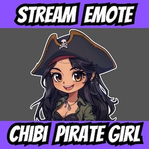 Cute Pirate Girl Chibi Emote PNG 112px | Streamer Emote for Twitch, YouTube, Kick, Discord | Digital Instant Download | 112 x 112px