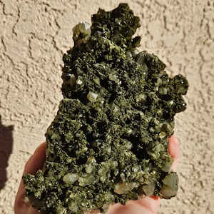 Epidote with Quartz, Forest Quartz Crystal, Rough Natural Specimen, Statement Piece