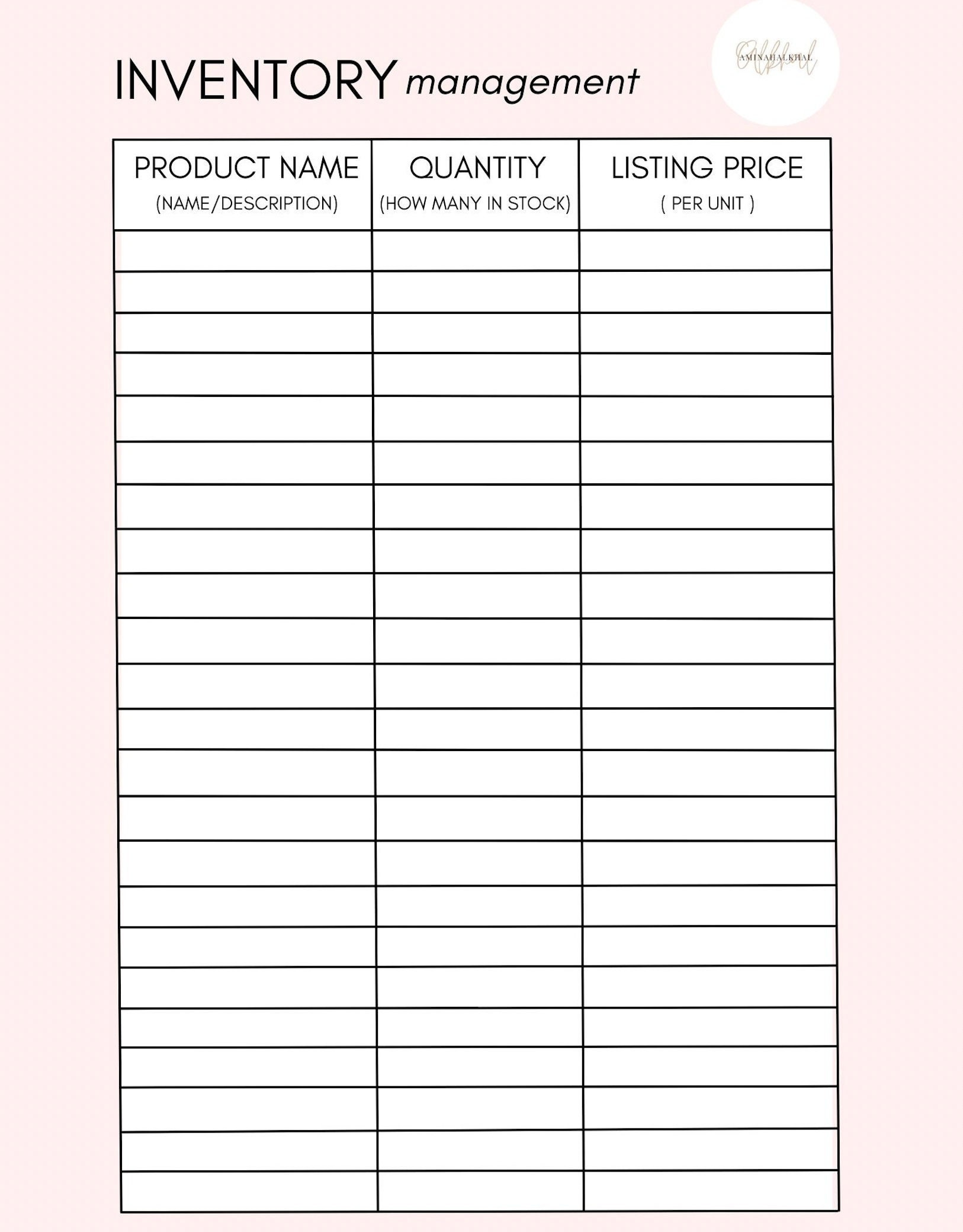 Printable Simplified Inventory Management Tracker Sheet for Small