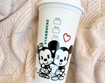 Disney Mickey Minnie Love Starbucks Reusable Cup / Taza Starbucks personalizada / Starbucks Tumbler / Disneyland / Regalo de cumpleaños