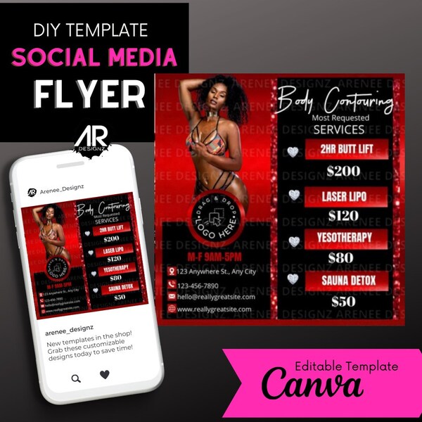 Body Contouring Flyer, Body Sculpting Flyer, Body Contouring Menu, Body Contouring Business