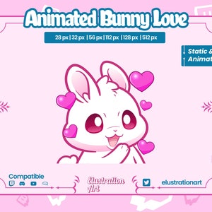 Animated Bunny Love Twitch Emote / Animated Rabbit Heart Discord Emote
