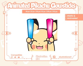 Gesto animado de Pikachu Glowsticks: Twitch, Kick, Discord, YouTube
