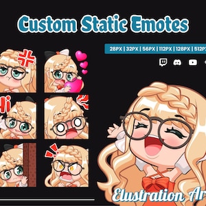 Custom Twitch Emotes, Chibi Anime Cute Emotes, Emoji, Sticker for Twitch, Discord and Kick.