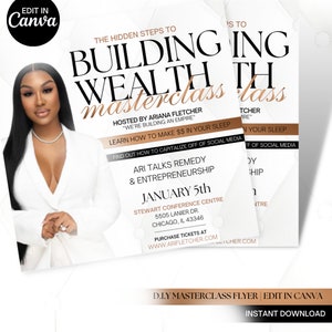 White and brown wealth beauty influencer lash and hair extension Masterclass flyer template