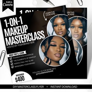 Black and white DIY 1 on 1 Masterclass flyer hair lash makeup template