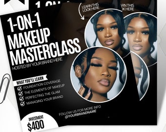 Black and white DIY 1 on 1 Masterclass flyer hair lash makeup template