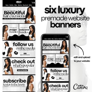 DIY Luxury website banners, Premade website banners, Shopify and Wix banners, Hair extension website banners, premade elegant website design