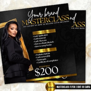 Luxury DIY Social media flyer, Class flyer, Course flyer, Master class flyer, Gold flyer, Social media template, Lash flyer, Hair flyer