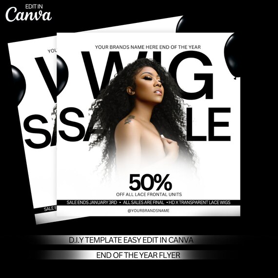 D.I.Y New year end of year sale flyer hair and lash sale template edit in canva