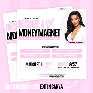 Masterclass flyer, Wealth building Girl boss template, Look and learn, Beauty influencer, Hair extension and lash extensions flyer