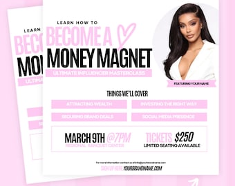 Masterclass flyer, Wealth building Girl boss template, Look and learn, Beauty influencer, Hair extension and lash extensions flyer