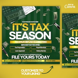 Tax Prep flyer, 2023 Tax Season flyer, Self Employed flyer, Tax Services, Tax preparation template, Social Media flyer