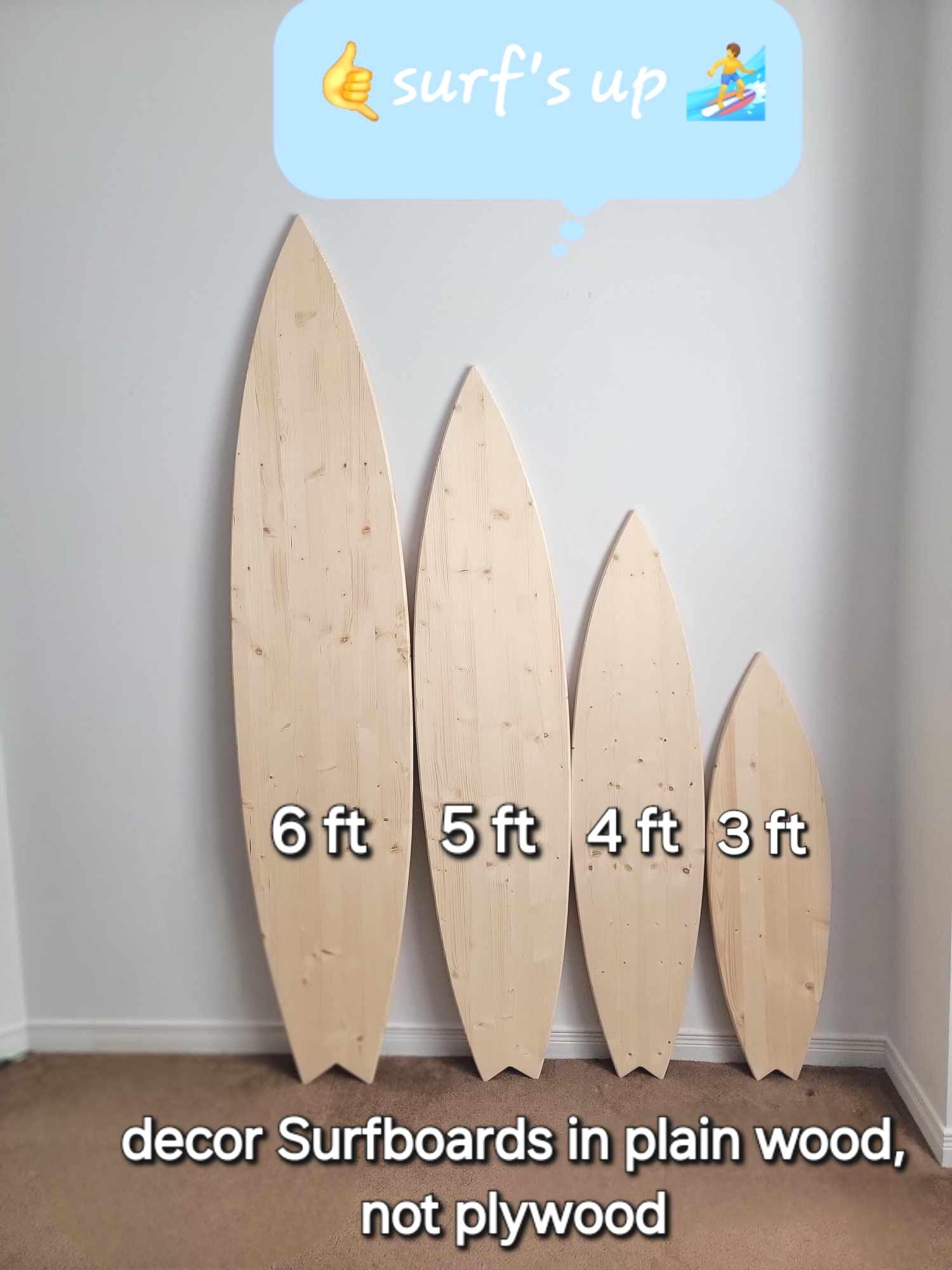 Natural Wood SURFBOARD Art DIY Surf Board Home Deco Wall