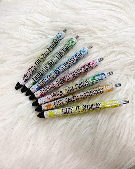 Days of the Week Glitter Pens | Naughty Pens | Funny Glitter Pens | Adult  Sassy Pen | Days of the Week Gel Pen | Personalized Glittered Pens