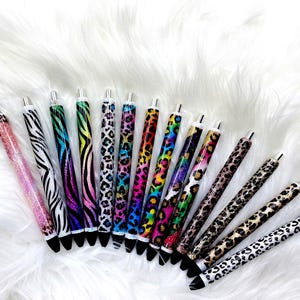 Leopard Glitter Pens, Glitter Pen, Custom Pen, Personalized Pen, Refillable Pen, Gel Pen, Inkjoy, Pens, Cheetah Zebra Print, Gift for Her