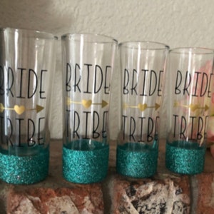 Bride Tribe Glitter Shot Glasses | Personalized Bridesmaids Shot Glasses | Bridal Party Favors | Wedding Party Gifts | Custom Shot Glasses
