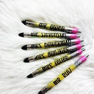 Pencil Glitter Pens, Glitter Pen, Custom Pen, Personalized Pen, Refillable Pen, Gel Pen, Inkjoy, Pens, Teacher Gifts, Gift for Her