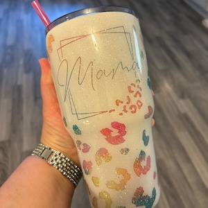 Mama Personalized Glitter Tumbler | Custom Mom Gift | Baby Shower Gift | New Mama Cup | Glitter Cup | Neon Glitter | Peekaboo Glitter