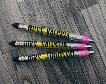 Pencil Glitter Pens | Personalized Teacher Gifts | Refillable InkJoy Gel Pens | Custom Gift for Teacher | Teach Love Inspire | SPED teacher